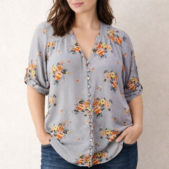 Torrid Womens Harper Challis Blouse Gray Floral Button Loop Plus Size 3 | 3X - Picture 1 of 13